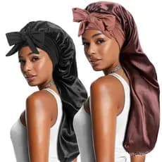 2 peças de toucas longas de cetim com faixa de amarrar, touca grande para tranças, touca de cabelo sedosa para mulheres