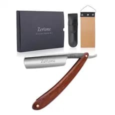 Kit de Navalhas Zertone para Homens com Suporte - Navalha de Lâmina Reta com Cabo de Madeira Natural – Navalha de Corte