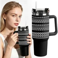 Copo Térmico de 40oz com Tampa e Canudo, Grande Copo de Aço Inoxidável com Alças, Caneca Térmica para Café Gelado para V