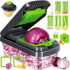 Cortador de Legumes Yusshn, Cortador de Alimentos Multifuncional 12 em 1, Cortador de Cebola Profissional com 7 Lâminas,
