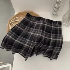 Retro xadrez saia de lã feminina inverno engrossado Anti-reflexo saia plissada cintura alta saia xadrez A linha saia