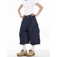 Sai Xiaolazy 2025 Verão Novo Estilo Americano Retro High Street Side Grande Bolso Solto Macacão de Perna Larga