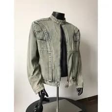 Indústria pesada desconstrução costura Design almofada de ombro Denim jaqueta de manga comprida masculino feminino perfi