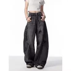 R RUMM American High Street Rasgado Angustiado Machete Jeans Mulheres Soltas Retas Hip-Hop Calças de Perna Larga Calças