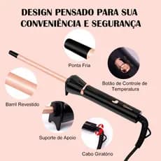 Modelador de Cachos  Cerâmica Com Fio Esquenta Rápido 9mm Professional Bivolt Original Hatteker HT-103