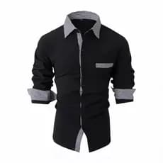 2026 Nova Camisa Masculina de Algodão Misto com Estampa Xadrez e Patchwork, Tamanho Europeu, Camisa Casual de Manga Long