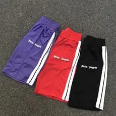 Versão correta dos shorts listrados com blocos de cor da Palm Angel para homens e mulheres, shorts de corte reto para ca