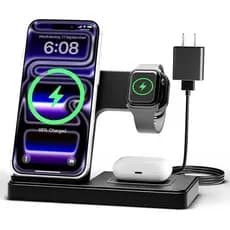 Estação de Carregamento Sem Fio para iPhone: Suporte de carregamento três em um, adequado para vários dispositivos Apple