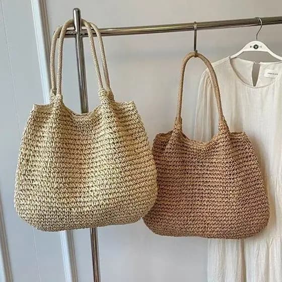 Nova bolsa de palha feita à mão, bolsa de ombro de grande capacidade, bolsa de praia, nova bolsa de verão para férias na