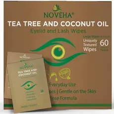 NOVEHA60PCs Lenços para Pálpebras e Cílios com Óleo de Tea Tree e Coco - Para Demodex, Blefarite e Olhos Coceitos, Lenço