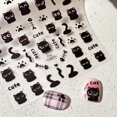 decoração de unha decoração de unha adesivo Adesivos de unhas de gato preto plana dos desenhos animados bonitos dos dese