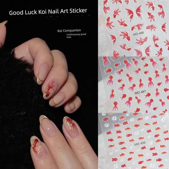 decoração de unha decoração de unha adesivo Adesivos de unhas de koi de boa sorte de ano novo estilo chinês, cauda de ca