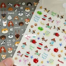 decoração de unha adesivo decoração de unha Novo adesivo de unha em relevo de cão de dachshund de maçã fofa