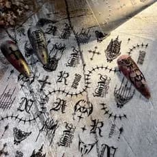 decoração de unha decoração de unha adesivo Texto gótico europeu e americano ins adesivos de manicure em relevo Dark Spi