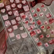 decoração de unha decoração de unha adesivo Novo outono e inverno amor treliça lã brilhante adesivo de unhas vermelho ro