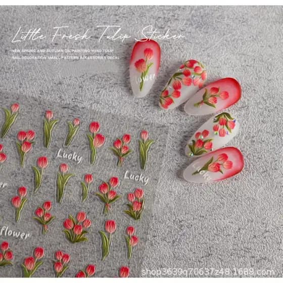 decoração de unha decoração de unha adesivo O novo adesivo de unha tridimensional de flores de tulipa primavera bonito e