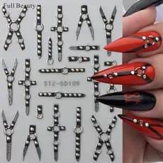 decoração de unha decoração de unha adesivo Novo 5D estereoscópico em relevo preto escuro punk rebite vento cruz manicur
