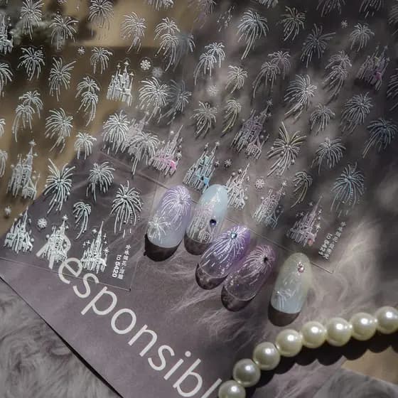 decoração de unha adesivo decoração de unha Princesa dos sonhos fogos de artifício manicure adesivos de conto de fadas v
