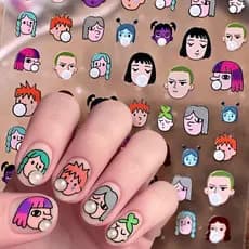 decoração de unha decoração de unha adesivo Adesivos de unhas de desenhos animados engraçados, soprando bolhas, garota f