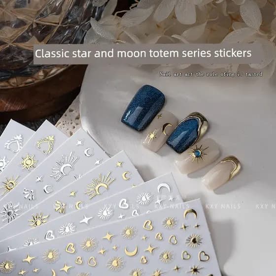 decoração de unha decoração de unha adesivo Adesivos de ouro clássico totem em relevo de unhas Star Star Moon Bohemia Lo