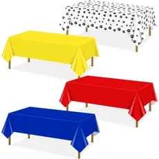 Conjunto de 4 Toalhas de Mesa com Estampa de Patinhas de Cachorro, 51x87'', Azul, Vermelho, Amarelo, Plástico Descartáve