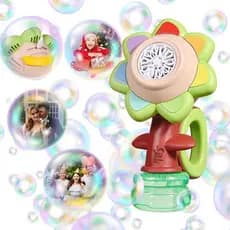 Máquina de Bolhas de Girassol para Crianças, Brinquedo Automático de Bolhas em Forma de Flor com Luzes Coloridas para Cr