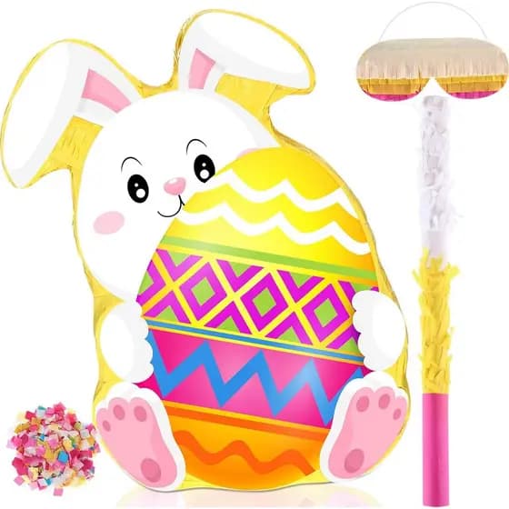 Piñata de Ovo de Páscoa de Coelhinho com Venda, Morcego e Enchimento, Lembrancinhas Divertidas e Fofas de Coelhinho para