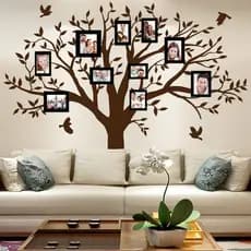 Adesivos de Parede Árvore Familiar Gigante com Pássaros para Decoração de Sala de Estar, Quarto de Bebê e Quarto (Marrom