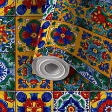 Papel de Parede Autoadesivo Removível, Mural de Parede com Padrão de Azulejo Cerâmico Mexicano Talavera, Decoração Sem C