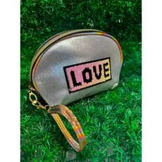 Necessaire Feminina Holográfica Porta Maquiagem Bolsa Organizadora com Alça e Paetê Reversível LOVE Necessaire de Viagem