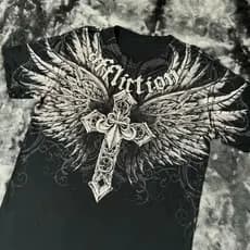 Camiseta Affliction dos Anos 2000, Roupas Vintage, Estampa Gráfica Punk Hip Hop, Camiseta Masculina Oversized com Gola R