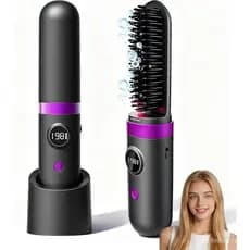 Escova Alisadora Sem Fio GoBrushPro, Alisador Portátil Atualizado 2026, Escova Quente com Íons Negativos, Onda de Luz In