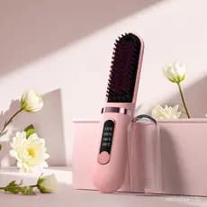 Escova alisadora de cabelo sem fio, escova alisadora portátil para mulheres, mini escova quente com íons negativos, adeq