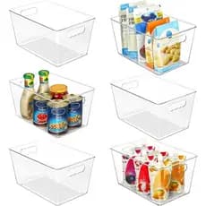 Caixas de armazenamento de plástico transparente Vtopmart, conjunto de 6 peças com alças, adequadas para organizar e arm