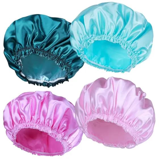 Toucas de Banho para Mulheres, 4 Peças, Elásticas e Reutilizáveis, Touca de Banho com Dupla Camada Impermeável, Toucas d