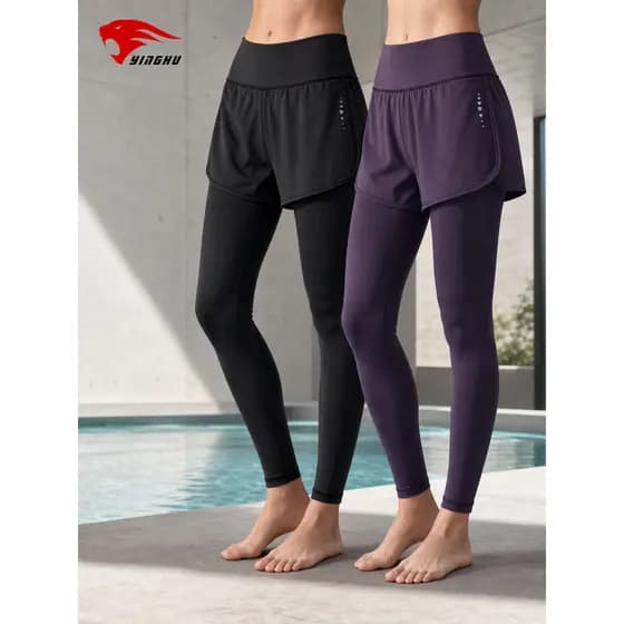 [Boa qualidade] Calção de banho feminino parte inferior do corpo Anti-reflexo moldando maiô longo de uma peça protetor s