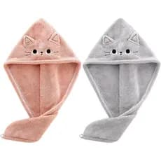 2 Pacotes De Toalha De Cabelo De Microfibra Para Crianças , Turbantes Absorventes De Secagem Gato Fofo , Toalhas De Cabe