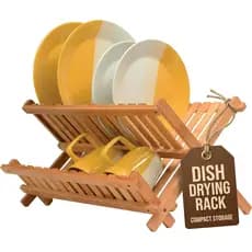 Escorredor de Louça Dobrável de Bambu - Escorredor de Louça de Bambu de 2 Níveis para Bancada de Cozinha, Escorredor de