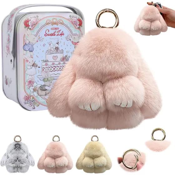 Chaveiro de Coelho, Chaveiro de Coelho com Lata, Chaveiro de Coelho Macio Feito à Mão para Presentes de Natal, Bolsas e