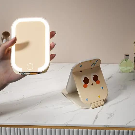 [Seleção Premium] Espelho de Maquiagem Portátil Inteligente HD Dobrável com Luz LED, Popular entre Estudantes para Mesa
