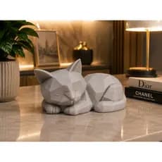 Gato Decorativo Low Poly Varias Cores | Gatinho Dormindo Enfeite Decoração Sala Quarto Estante Presente
