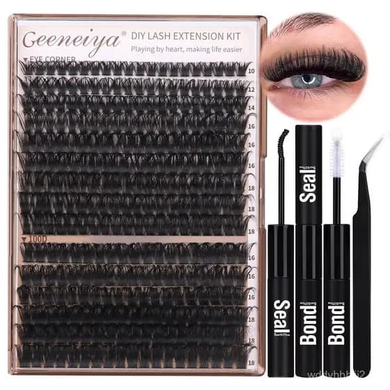 Kit de Extensão de Cílios Geeneiya Volume, conjunto de extensão de cílios DIY, inclui cola e adesivo para cílios, pinças