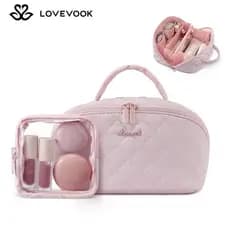 LOVEVOOK Bolsa de Cosméticos de Viagem para Senhoras, 180 °   Manta acolchoada Lay-Straw com armazenamento integrado, po