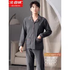 Pijama de lã alemão masculino outono inverno quente fino pelúcia manga comprida inverno Plus Size masculino exterior Wea