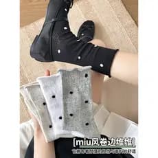 Meias pretas femininas verão malha estilo fino respirável meias de algodão bolinhas pilha meias estilo balé com miuJK me