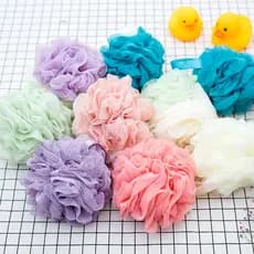 Bola de banho pendurável, absorvente macio, bonito, cor correspondente, flor de banho, simples, durável, bola de banho,
