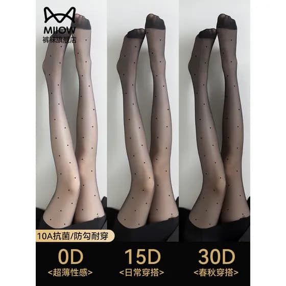 Catman preto bolinhas meias femininas primavera outono estilo fino Anti-gancho mercerizado perna ferramenta útil 0d alta