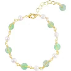 Pulseiras de Jade e Pérolas Banhadas a Ouro 14K para Mulheres, Pulseiras de Pérolas de Água Doce e Jade para Mulheres, C