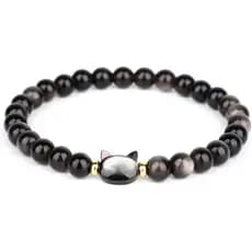 Pulseira de Obsidiana Prateada ADBeadsHead – Atrai Dinheiro, Abundância e Sorte nos Negócios, Pulseira de Energia Dupla