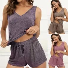 Roupa de casa feminina transfronteiriça europeia e americana, conjunto de pijama feminino com top camisola casual confor